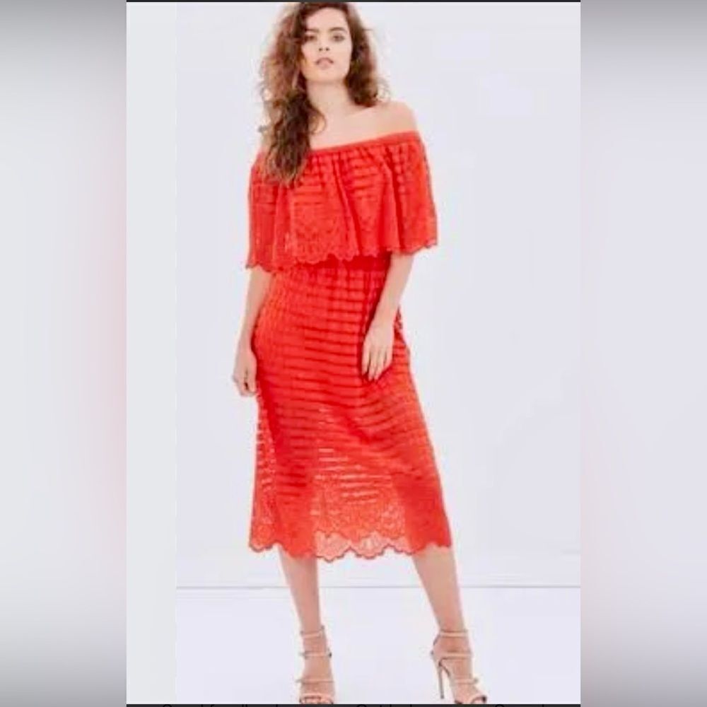 Alice McCall Lace Off the Shoulders Midi Dress